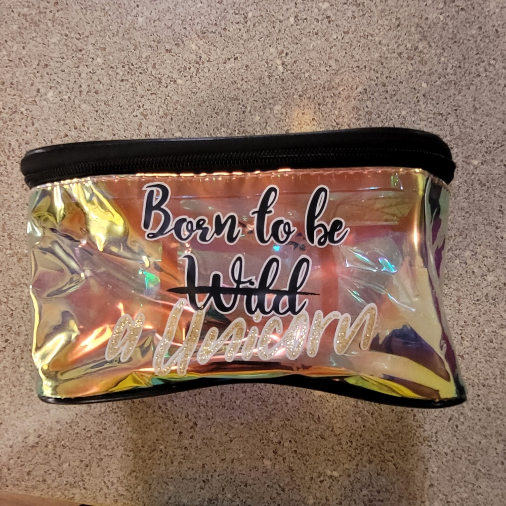 "Born to be a unicorn" iridescent makeup bag